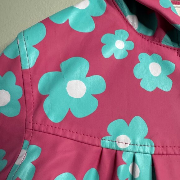 HATLEY Pink Floral Raincoat Girls 5 5T Hood Striped Terry Lined Rain Jacket Girl - Picture 4 of 9